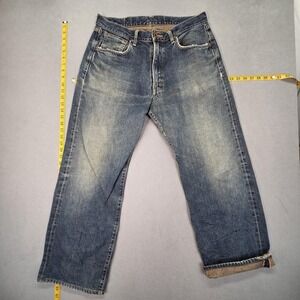 Edwin 505 Jeans Mens Selvedge Blue Medium Wash Straight Distressed Fits 32x28